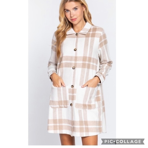 SALE!! Ivory & Taupe Plaid Jacket - Picture 3 of 6